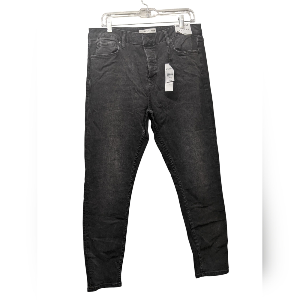Men's Topman Skinny Tapered Black Jeans 34 X 34 Dark